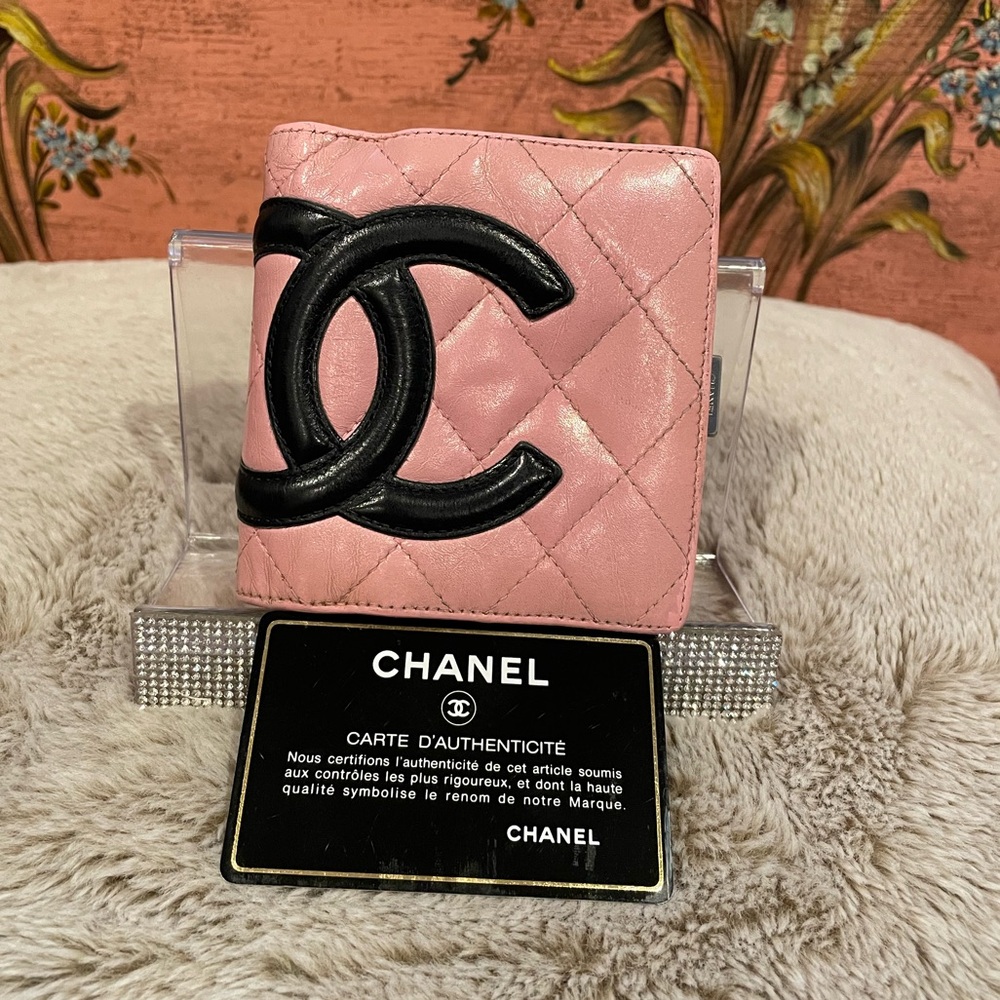 Chanel Cambon Pink Quilted Calfskin Leather with Black Large CC Bi-fold Wallet - Picture 12 of 13
